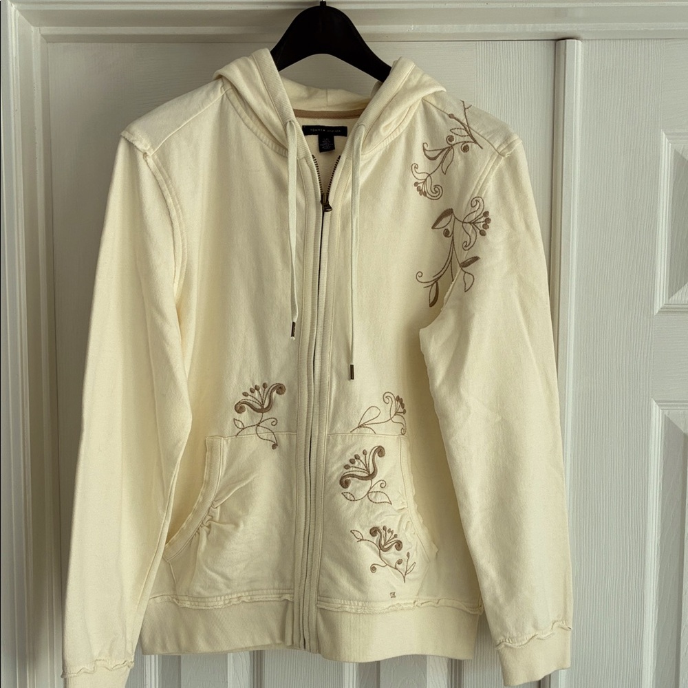 Tommy Hilfiger Off-White Embroidered Hoodie Size L/G